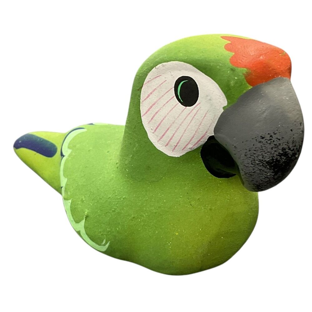 Vintage Gloria A Davis Terratotta Figurine Green Macaw Parrot Handpainted Signed